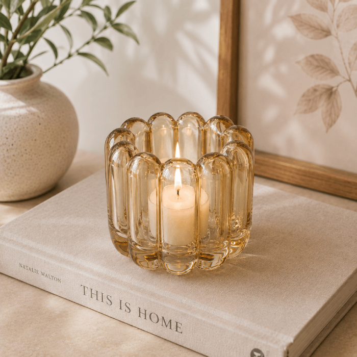 Porta-Velas Vidro Gomos