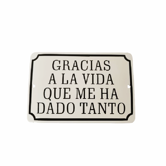 Placa Esmaltada Decorativa Gracias a la vida P&B
