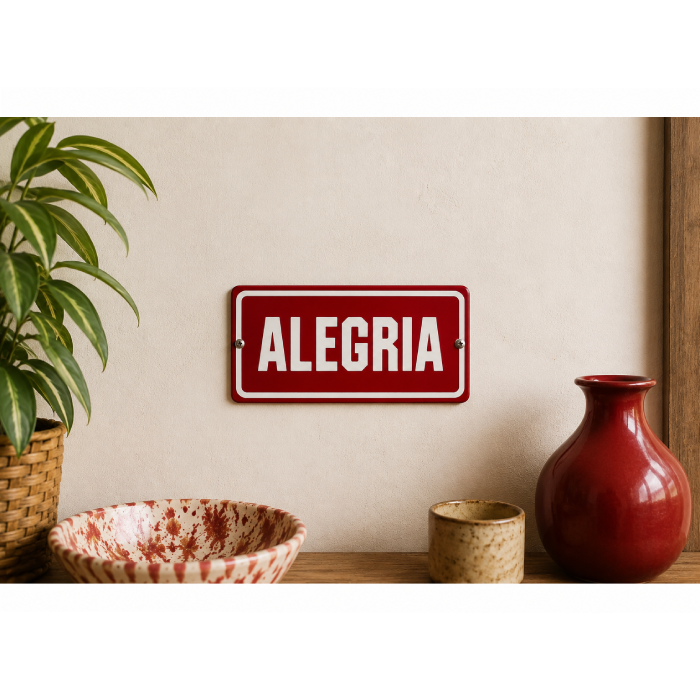 Placa Decorativa Esmaltada Alegria
