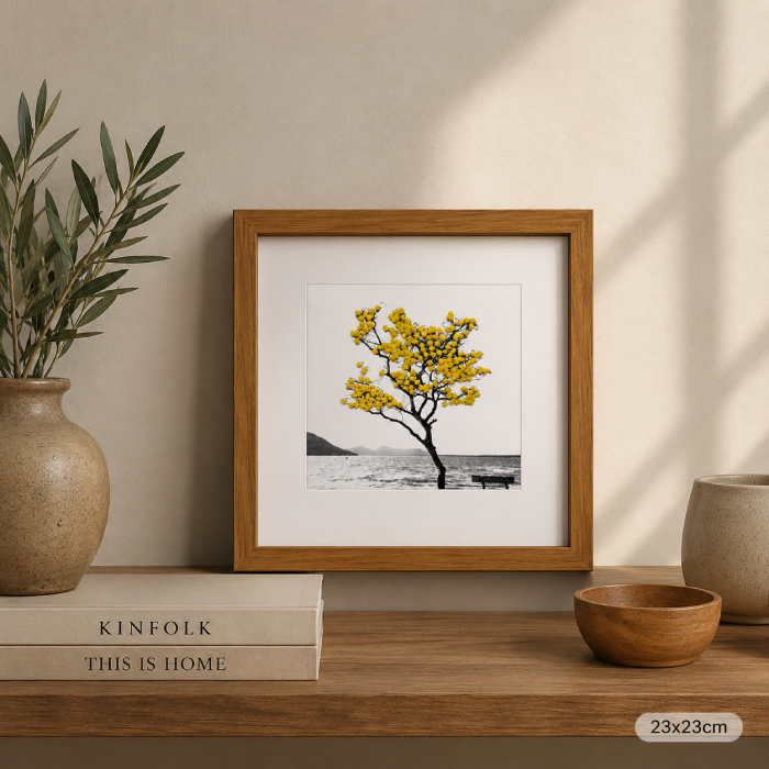Quadro Árvore Bordado de Flores Amarela