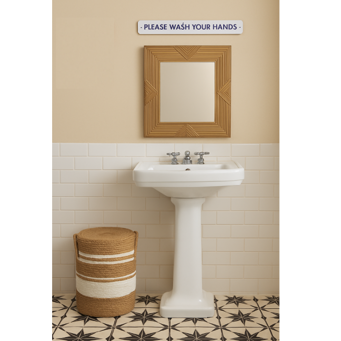 Placa Decorativa Esmaltada Please Wash Your Hands