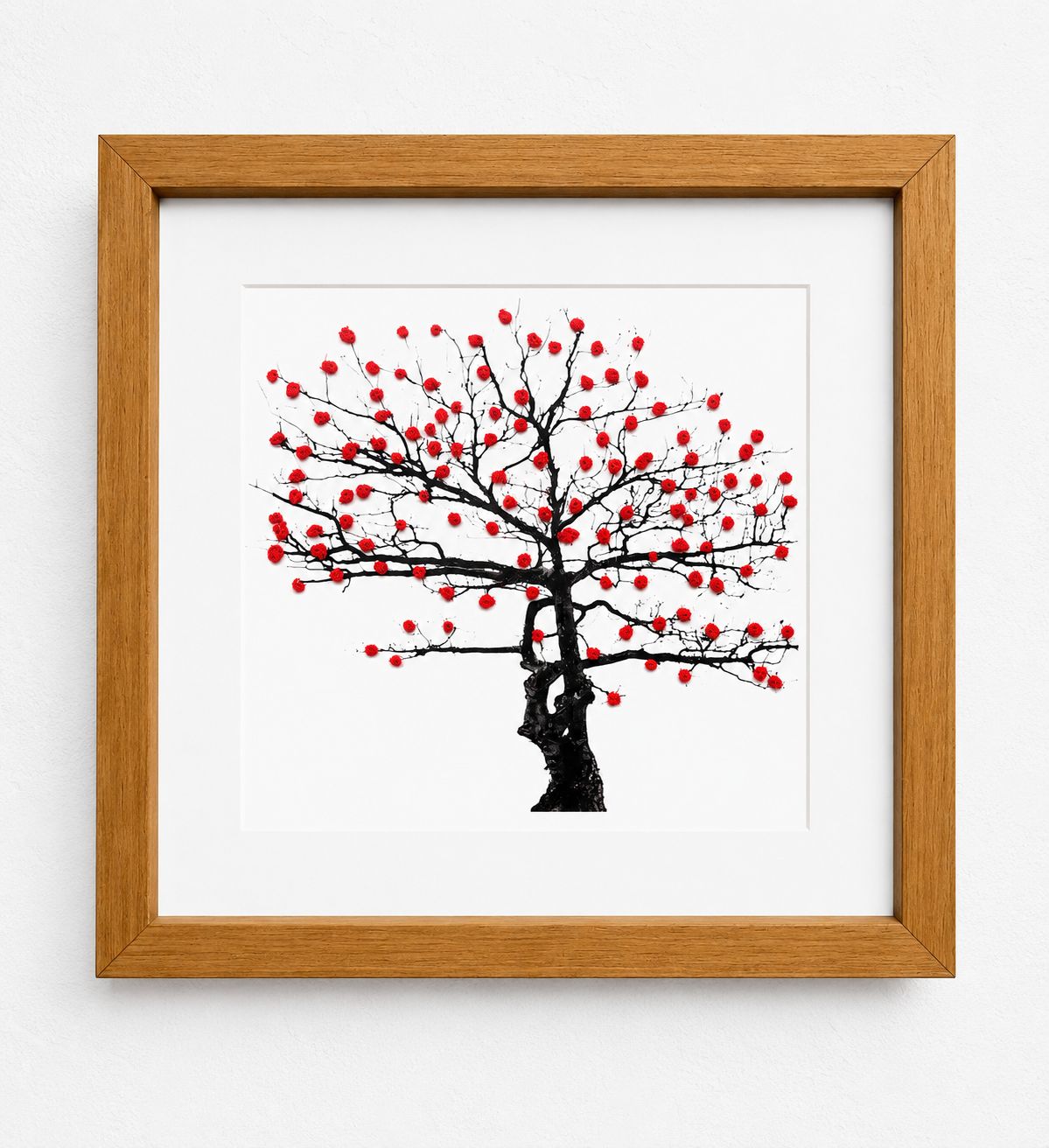 Quadro Árvore Bordado de Galhos Vermelha