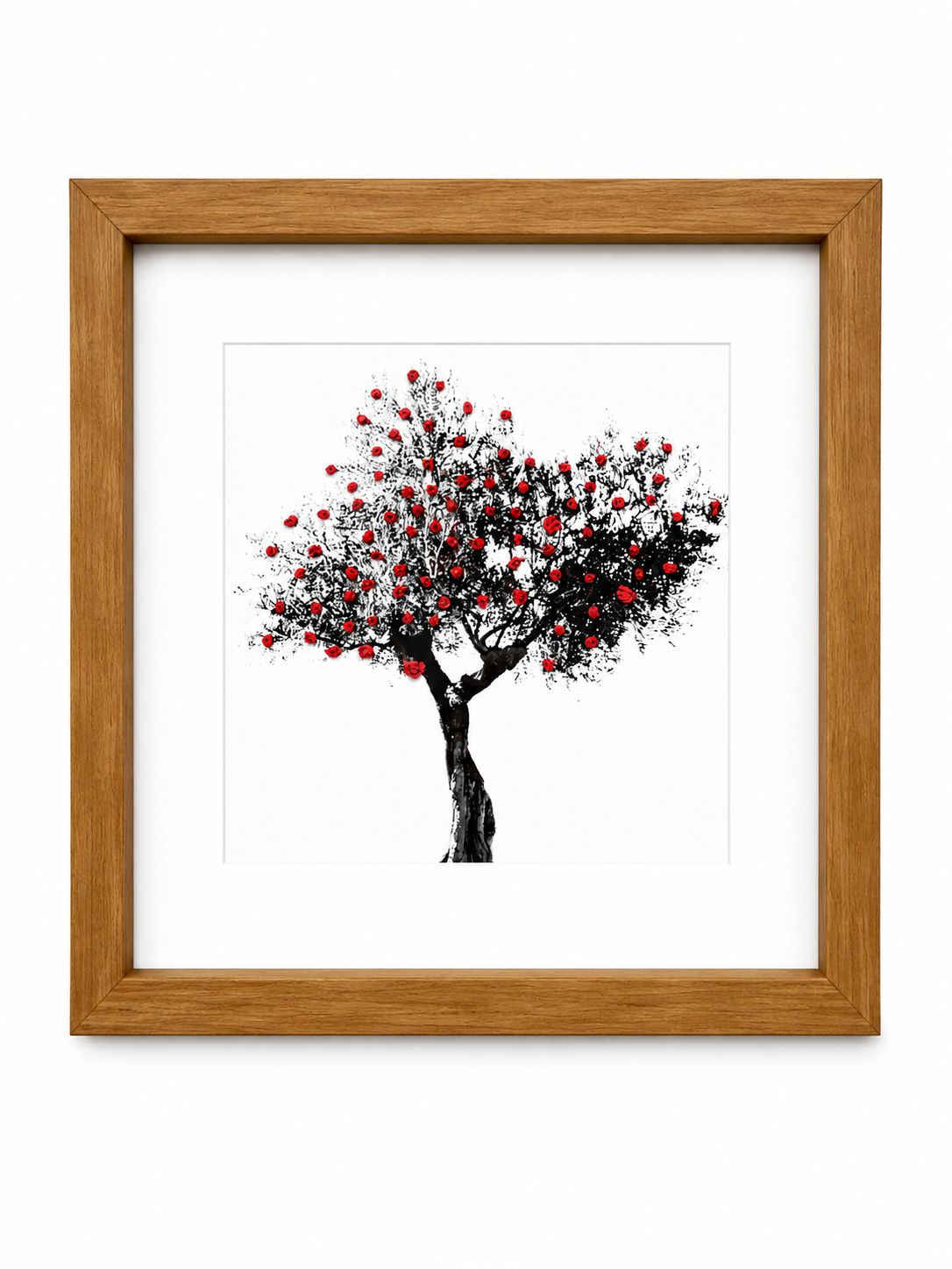 Quadro Árvore Bordado de Flores Vermelha