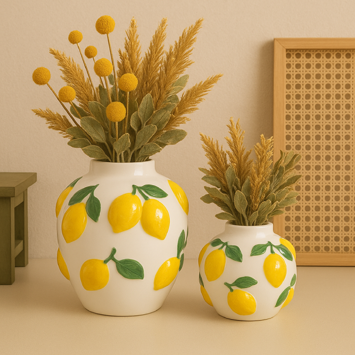 Vaso Decorativo com Limões em Relevo M