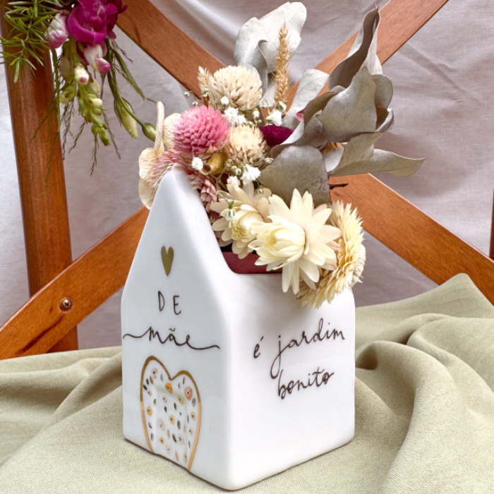Mini Vaso Casinha – Coração de Mãe é Jardim Bonito