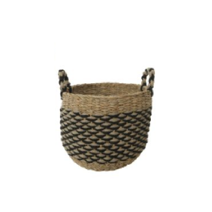 Cesto de Fibra Natural com Detalhes Pretos P