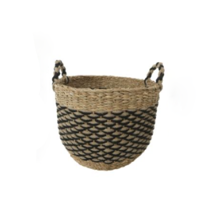 Cesto de Fibra Natural com Detalhes Pretos M