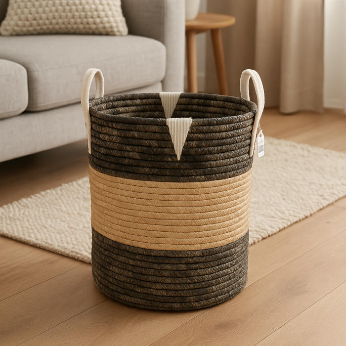 Cesto de Palha Trançada com Alças G