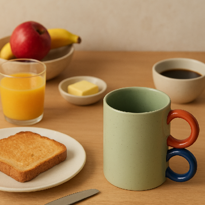 Caneca de Cerâmica Verde com Alça Dupla