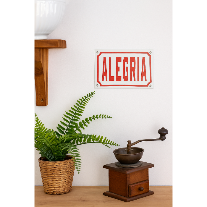 Placa Decorativa Esmaltada Alegria