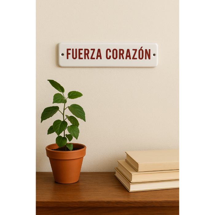 Placa Decorativa Esmaltada Fuerza Corazón