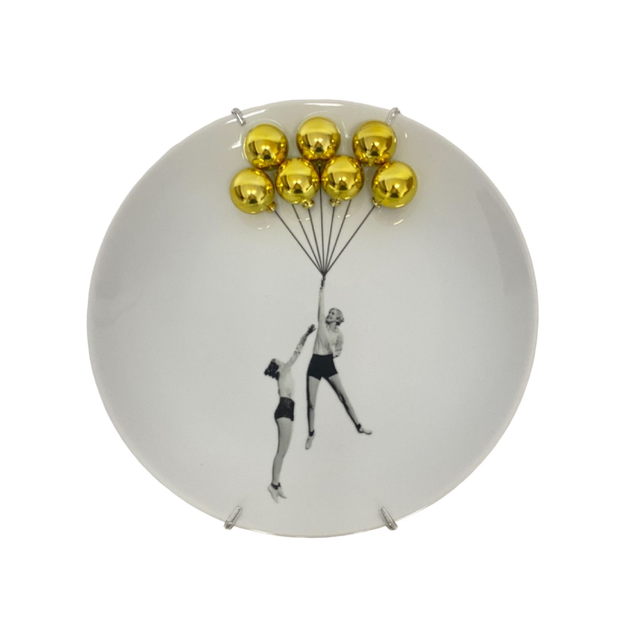 Prato Decorativo Meninas Balões Dourados - Greghi Design