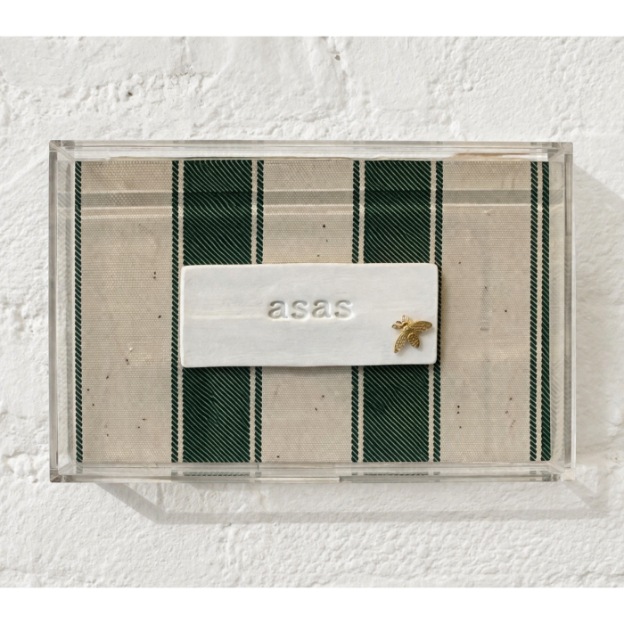 Quadro Acrílico com Linho Verde Listrado – Asas