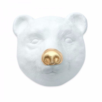 Máscara Urso em Porcelana Cor Branca Nariz Dourado - casaquetem