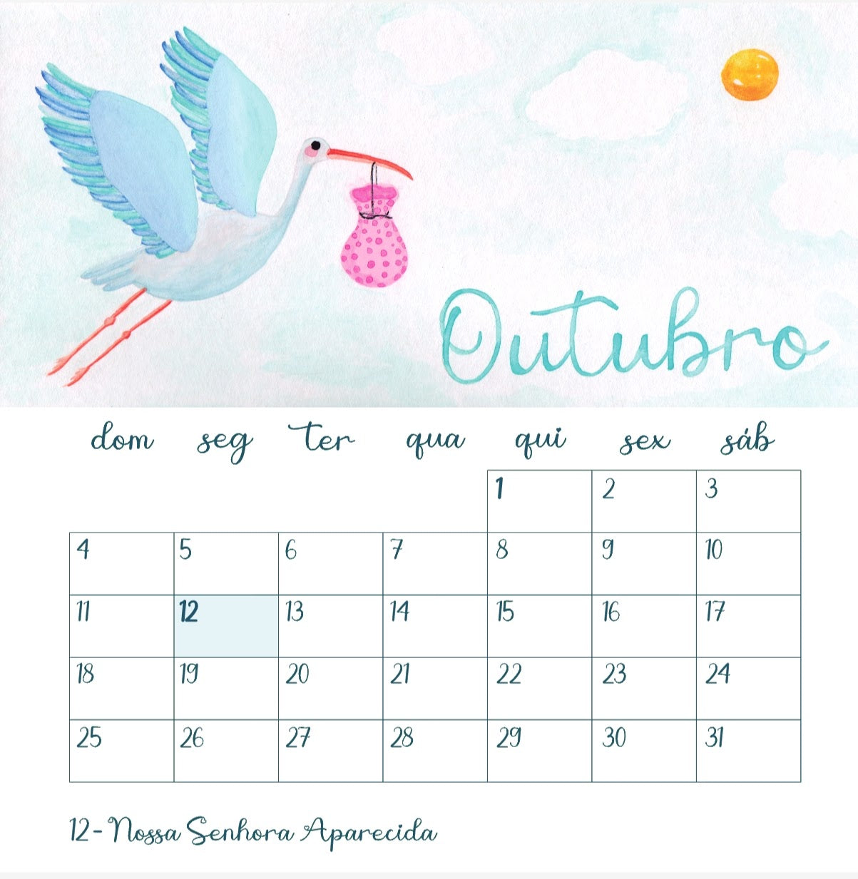 Calendário Pássaro Azul 2026