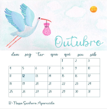 Calendário Pássaro Azul 2026