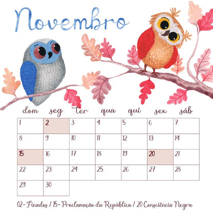 Calendário Pássaro Azul 2026