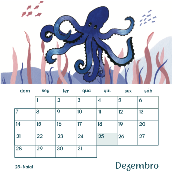 Calendário de Parede Sereia 2025