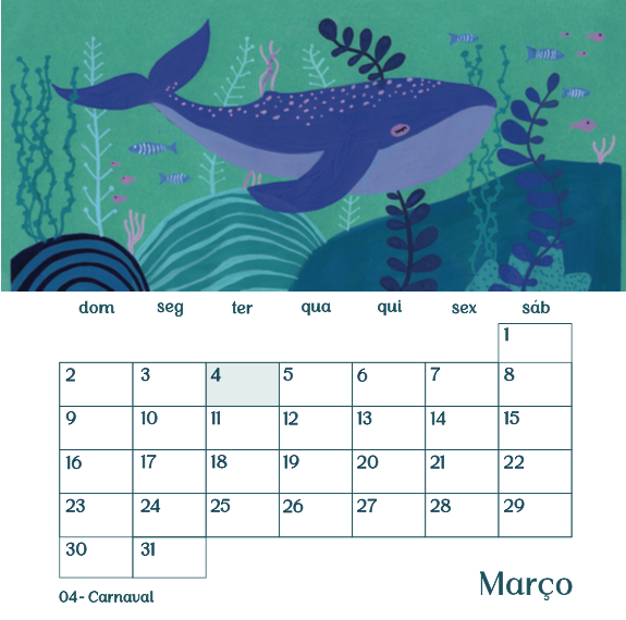 Calendário de Parede Sereia 2025