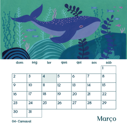 Calendário de Parede Sereia 2025