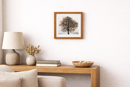 Quadro Árvore Bordado de Bolinha Laranja