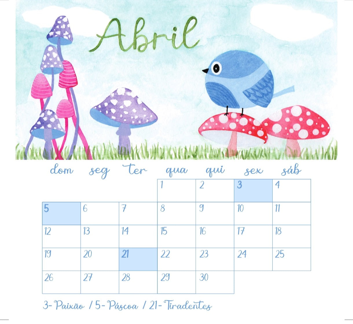 Calendário Pássaro Azul 2026