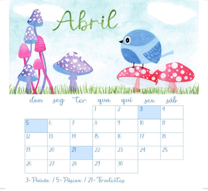 Calendário Pássaro Azul 2026