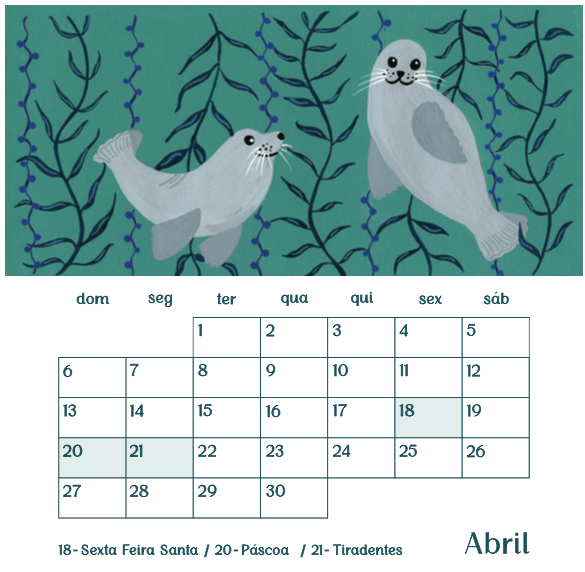 Calendário de Parede Sereia 2025