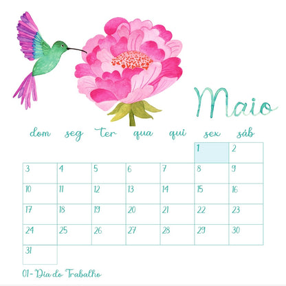 Calendário Pássaro Azul 2026