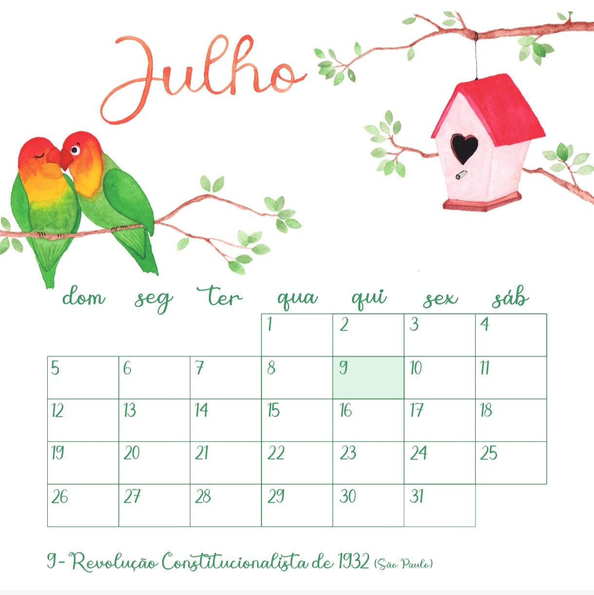 Calendário Pássaro Azul 2026