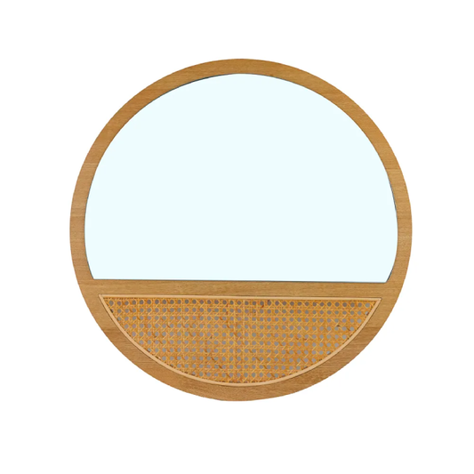 Espelho de Madeira e Rattan