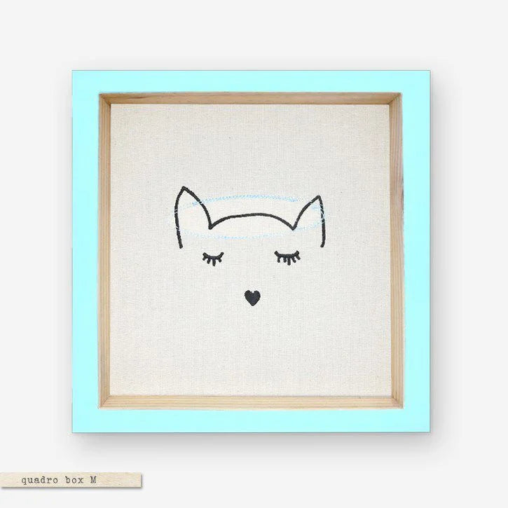 Quadro Caixa Bordado - Gato
