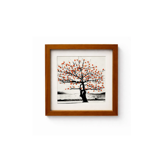 Quadro  Árvore Bordado de Flores Laranja