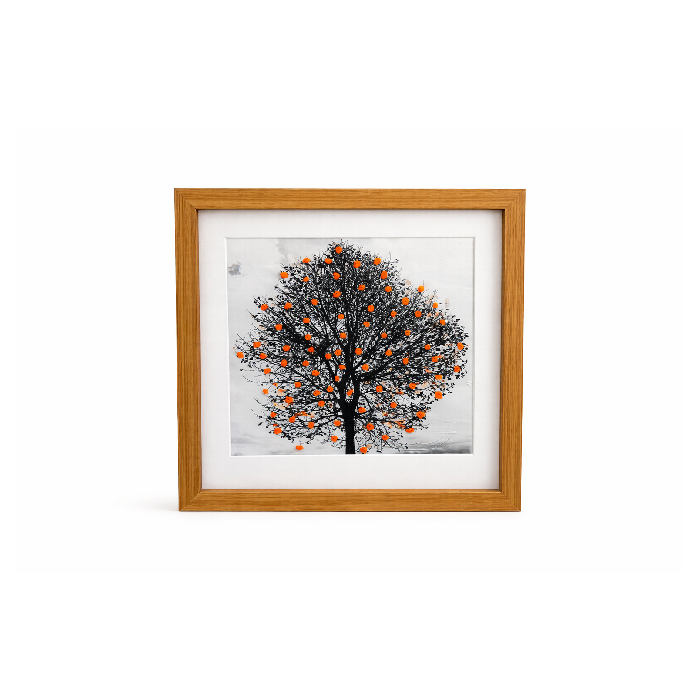 Quadro Árvore Bordado de Bolinha Laranja