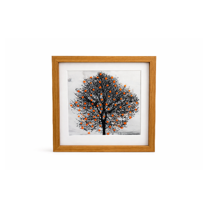 Quadro Árvore Bordado de Bolinha Laranja