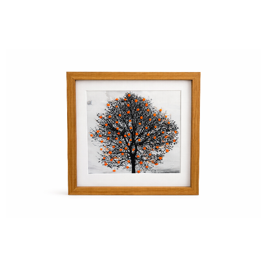 Quadro Árvore Bordado de Bolinha Laranja