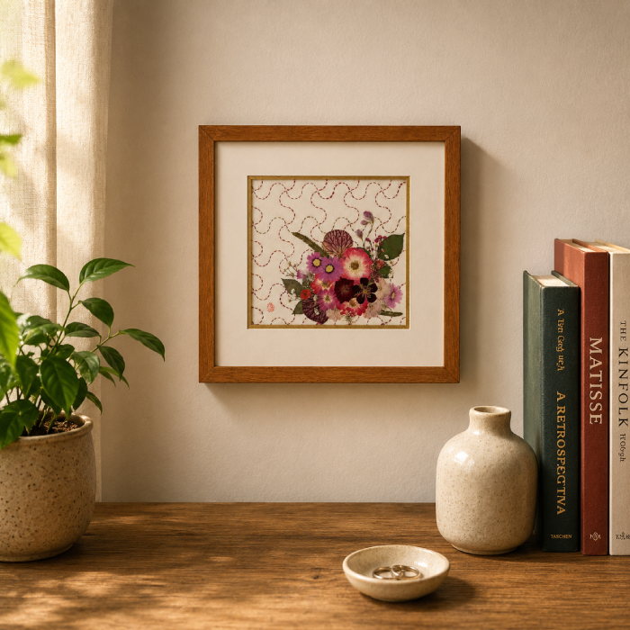 Quadro Flores Sobre Sashiko