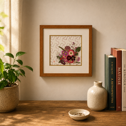 Quadro Flores Sobre Sashiko