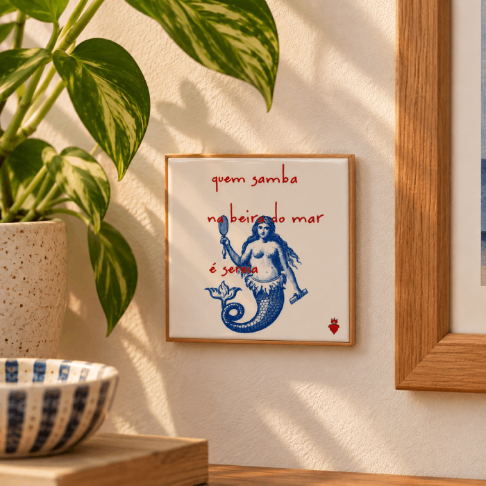 Quadro Azuleicha Moldura "Quem samba..."