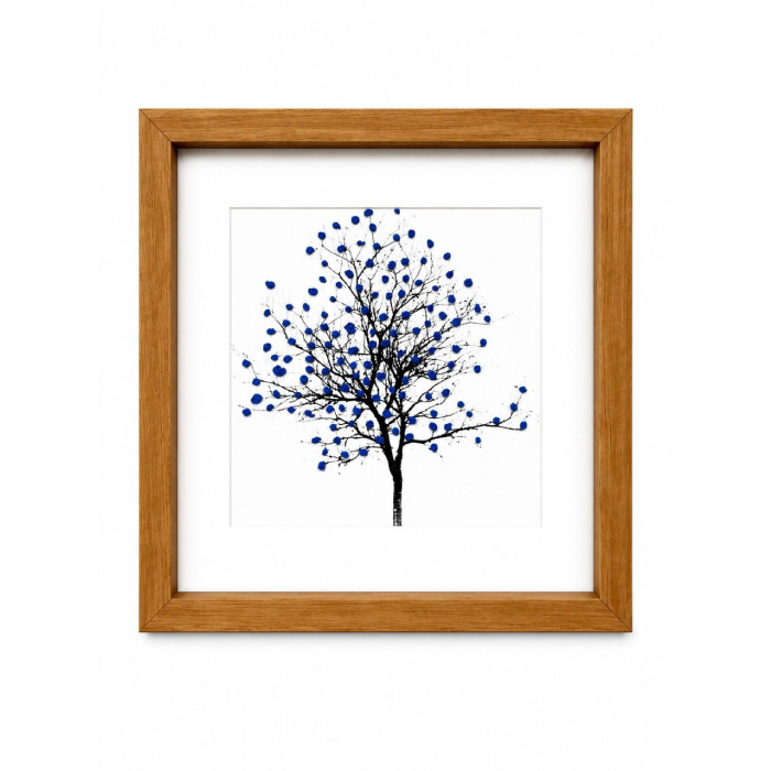 Quadro Árvore Bordado de Flores Azul