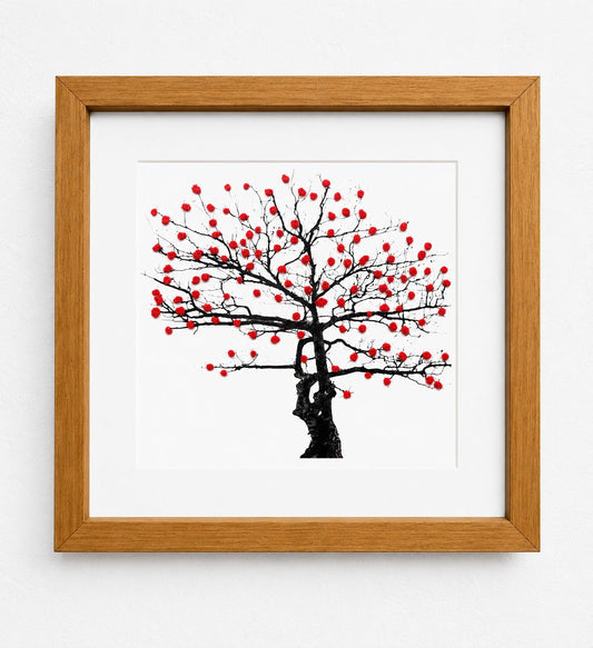Quadro  Árvore Bordado de Galhos Vermelha