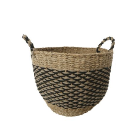 Cesto de Fibra Natural com Detalhes Pretos G