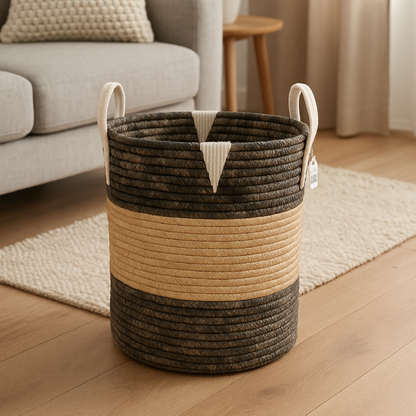 Cesto de Palha Trançada com Alças G