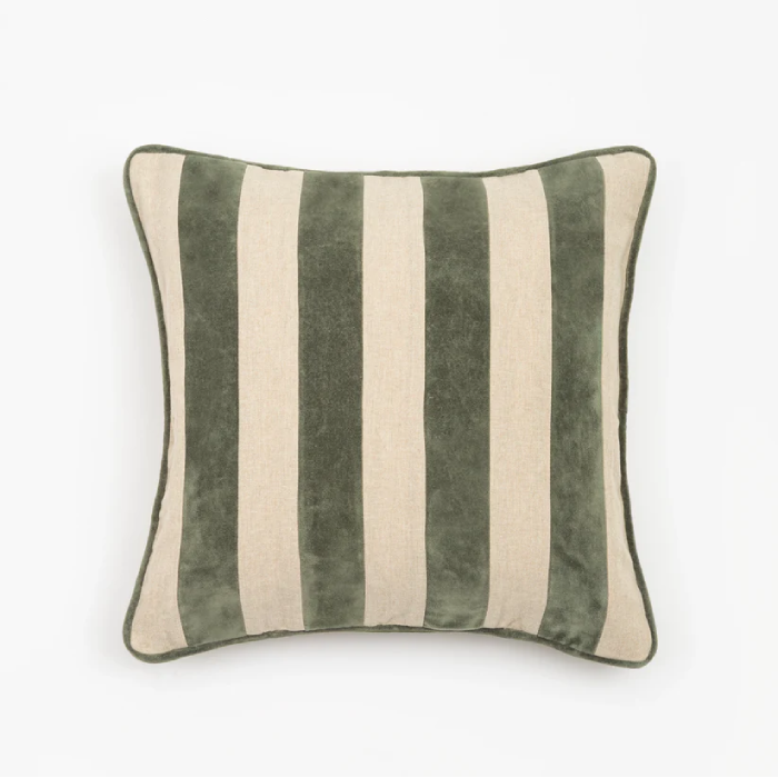 Almofada Listrada em Veludo Verde 45x45cm