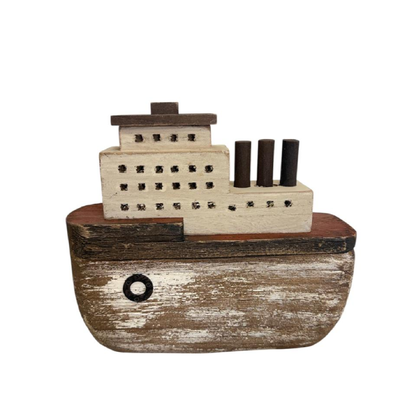 Escultura Vintage de Madeira Navio G