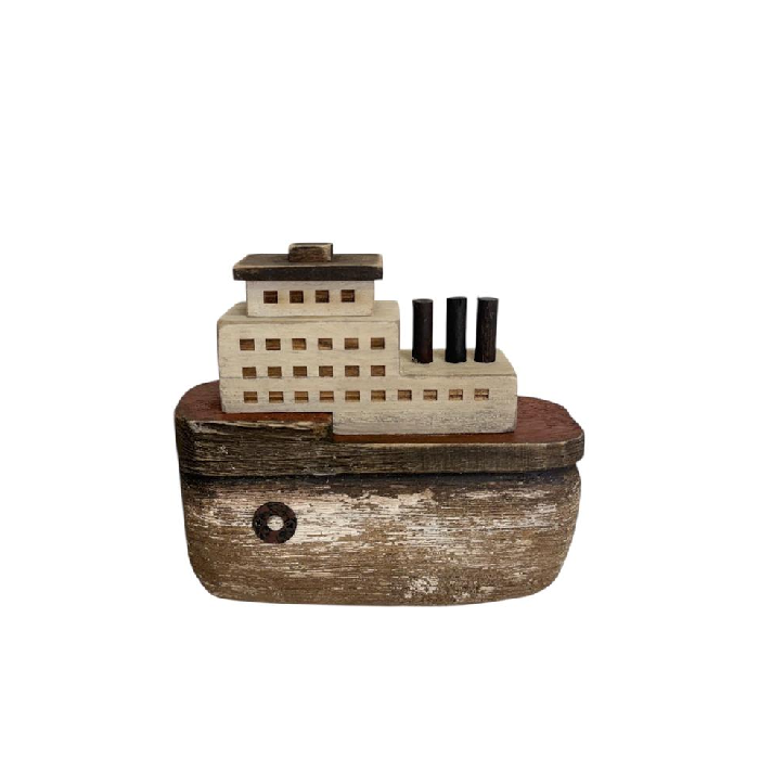 Escultura Vintage de Madeira Navio P