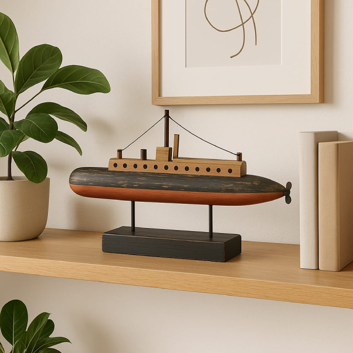 Navio Decorativo em Madeira – Estilo Retro