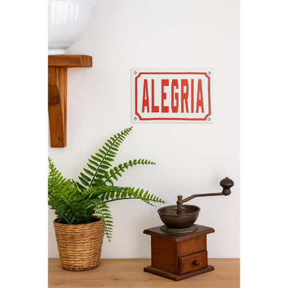 Placa Decorativa Esmaltada Alegria