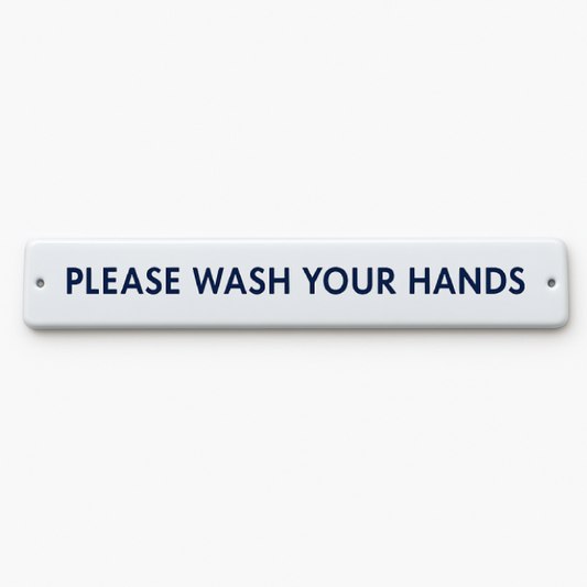 Placa Decorativa Esmaltada Please Wash Your Hands