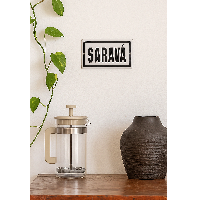Placa Decorativa Esmaltada Saravá P&B